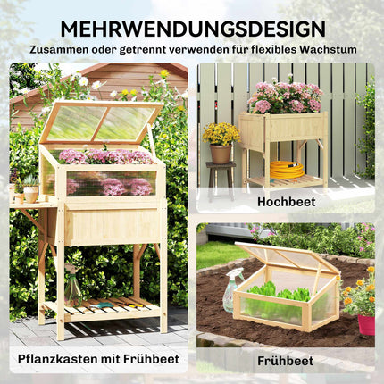 Hochbeet mit Frühbeet, Holz, klappbares Regal
