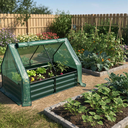 Potager surélevé avec couverture de serre
