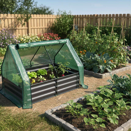 Potager surélevé avec couverture de serre