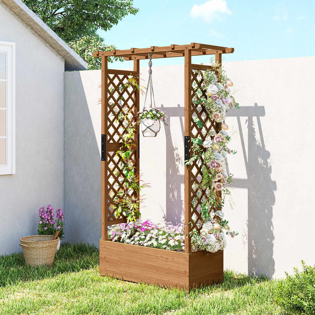 Potager surélevé avec treillis et toit, 110 x 44 x 181 cm, en bois
