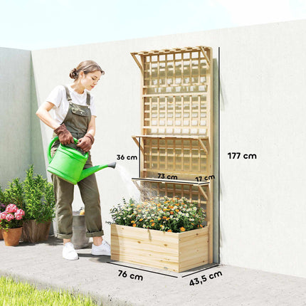 Jardinière surélevée avec treillis et toit, bac à fleurs en bois