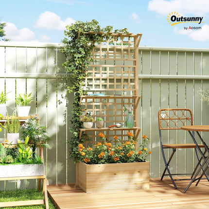 Jardinière surélevée avec treillis et toit, bac à fleurs en bois