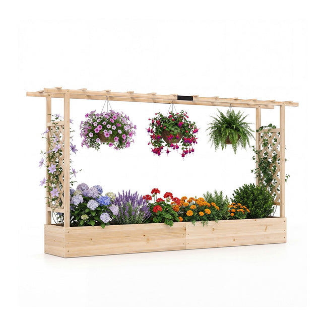 Potager surélevé avec treillis, en bois d'épicéa, 220 x 35 x 114 cm