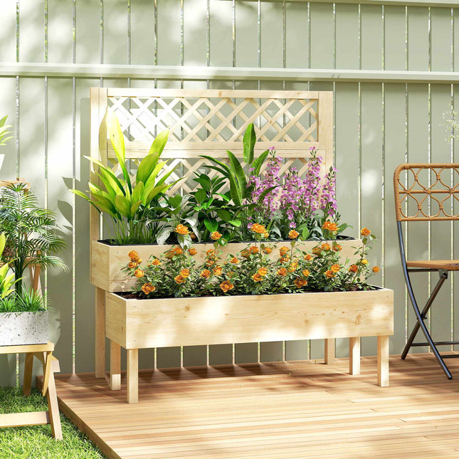 Jardinière surélevée avec treillis, bac à fleurs en bois à plusieurs niveaux