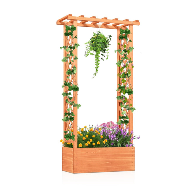 Jardinière surélevée avec treillis et toit suspendu, en bois