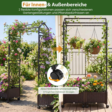 Hochbeet mit Spalier, selbstbewässernd, mobil, braun