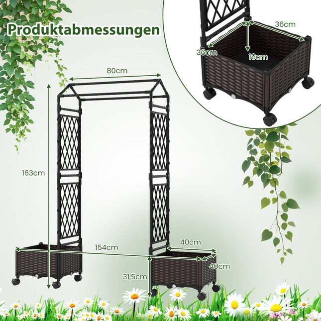Jardinière surélevée avec treillis, à arrosage automatique, mobile, marron