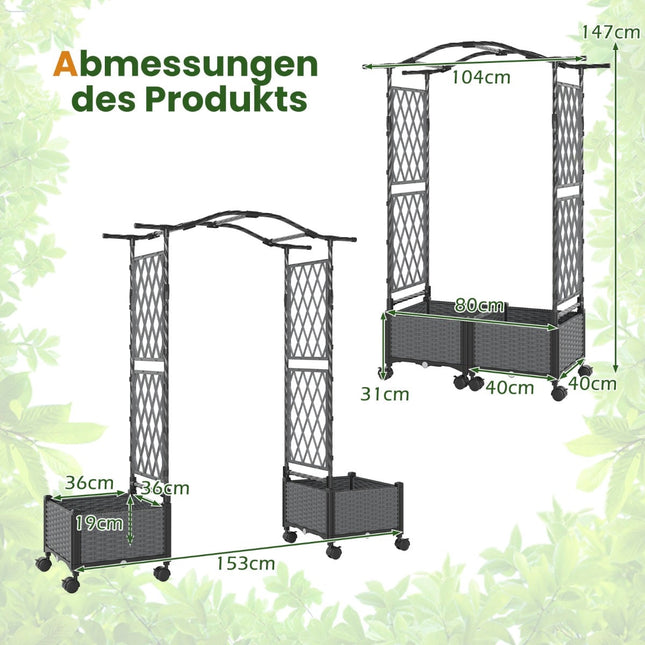 Jardinière surélevée avec treillis et système d'arrosage automatique, grise
