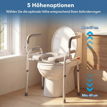 Rehausseur de toilettes avec poignées pliables et hauteur réglable