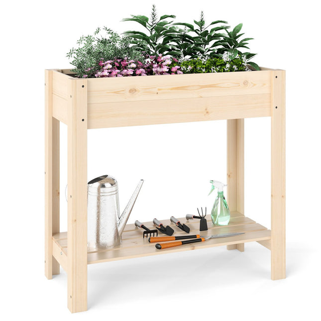 Jardinière surélevée en bois avec étagère, 81 x 37 x 77 cm