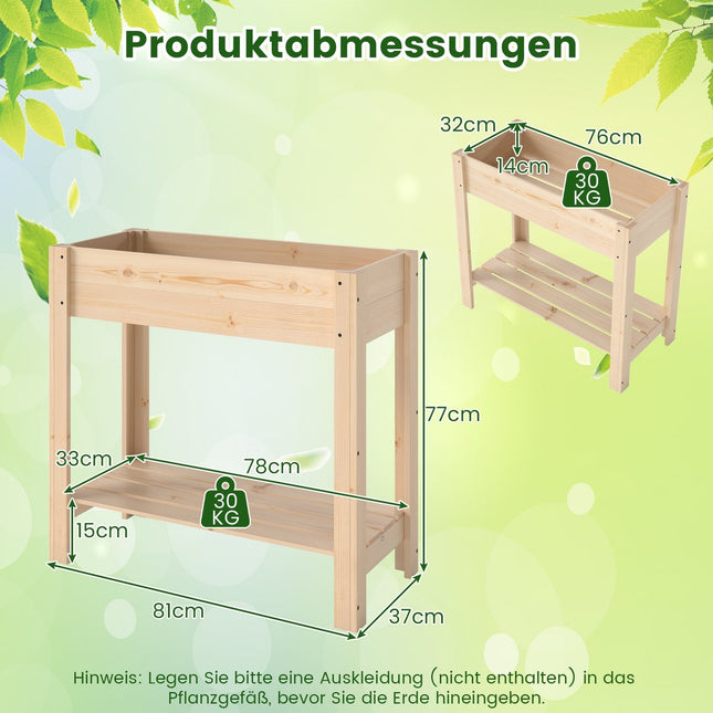 Jardinière surélevée en bois avec étagère, 81 x 37 x 77 cm