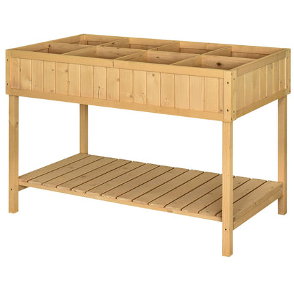 Jardinière surélevée 8 compartiments table de plantation bac à fleurs bois de sapin 1 étagère + drain