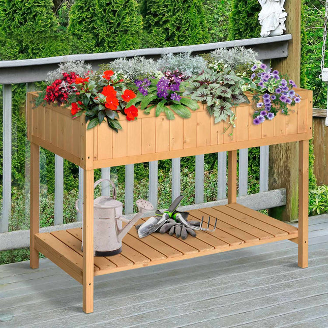 Jardinière surélevée 8 compartiments table de plantation bac à fleurs bois de sapin 1 étagère + drain
