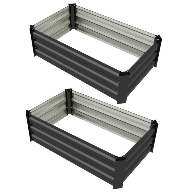 Lot de 2 plates-bandes surélevées, bac à plantes, bac à fleurs, pot de fleurs en acier inoxydable, pot de fleurs pour terrasse, balcon, acier galvanisé, gris foncé, 100 x 60 x 30 cm |