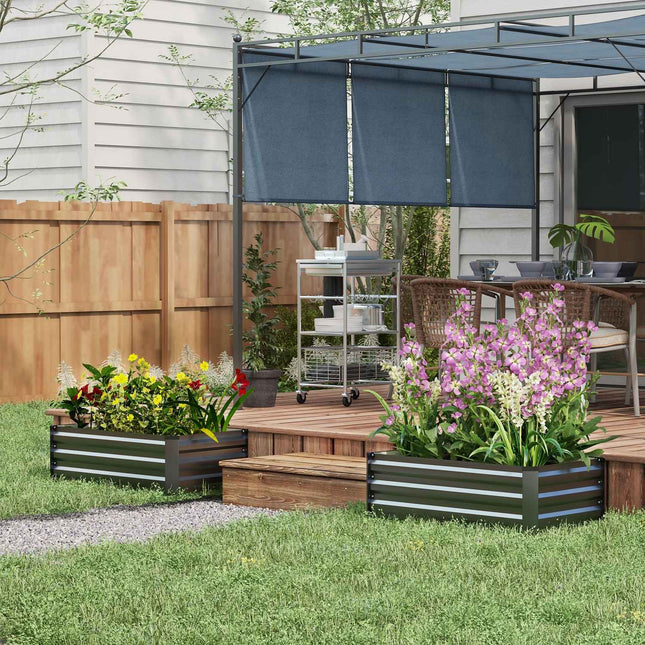 Lot de 2 plates-bandes surélevées, bac à plantes, bac à fleurs, pot de fleurs en acier inoxydable, pot de fleurs pour terrasse, balcon, acier galvanisé, gris foncé, 100 x 60 x 30 cm |