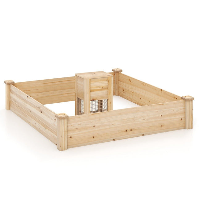 Hochbeet mit Komposter Holzbeet Gartenbeet 300 L Fassungsvermögen Pflanzenkasten 124 x 124 x 25,5 cm