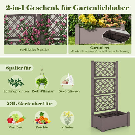 Jardinière surélevée avec treillis, 3 niveaux réglables en hauteur, bac à fleurs avec treillis 76 x 45 x 150 cm café