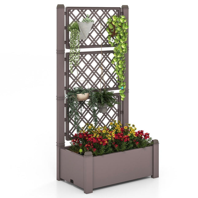 Jardinière surélevée avec treillis, 3 niveaux réglables en hauteur, bac à fleurs avec treillis 76 x 45 x 150 cm café