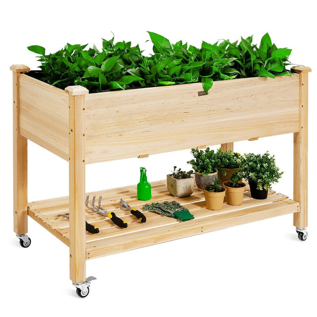 Jardinière surélevée en bois avec roulettes verrouillables 120 x 59 x 84 cm naturel