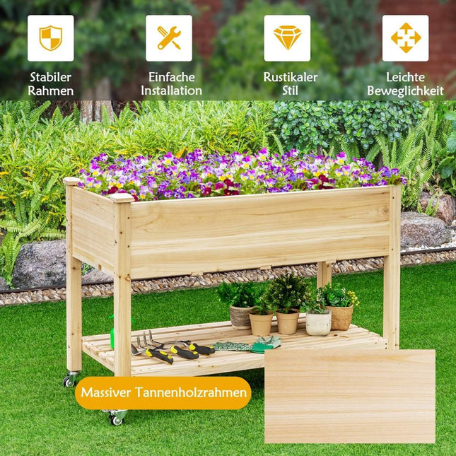 Jardinière surélevée en bois avec roulettes verrouillables 120 x 59 x 84 cm naturel