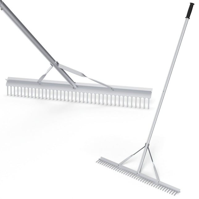 Râteau de jardin en aluminium avec tête de râteau de 91 cm de large 91 x 10 x 174 cm argent