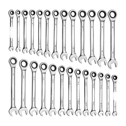 Ratcheting Combination Wrench Set, 26-Piece SAE Metric; 72-Tooth