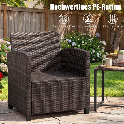 Balkonset Rattan mit 2 Stühlen & Glastisch, Braun-Khaki