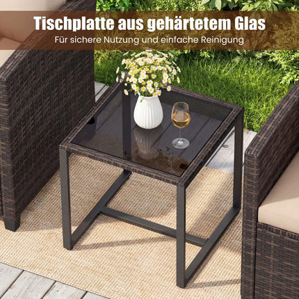 Balkonset Rattan mit 2 Stühlen & Glastisch, Braun-Khaki