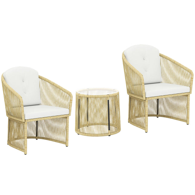 Ensemble bistro en rotin avec coussins - Table et 2 chaises