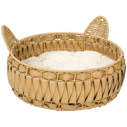 Lit-grotte en rotin pour chat, coussin amovible, jusqu'à 10 kg