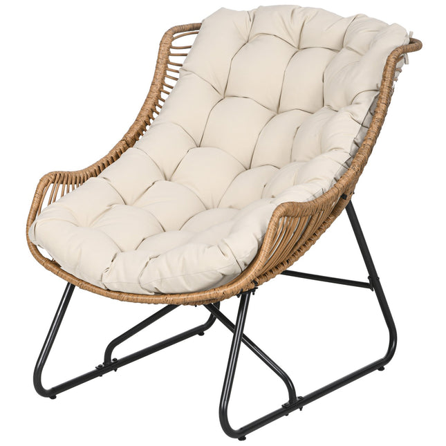 Gartenstuhl aus Rattan mit Kissen, 120 kg Tragkraft, Stahlgestell
