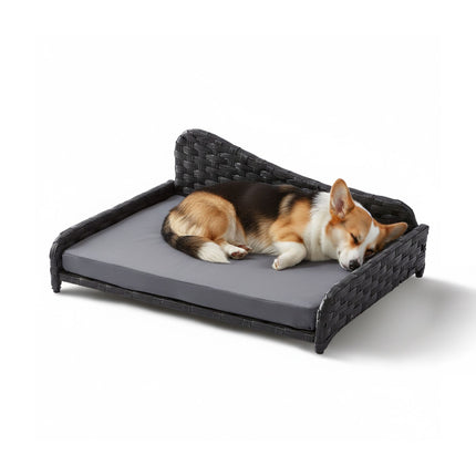 Panier pour chien en rotin avec coussin - Usage intérieur/extérieur