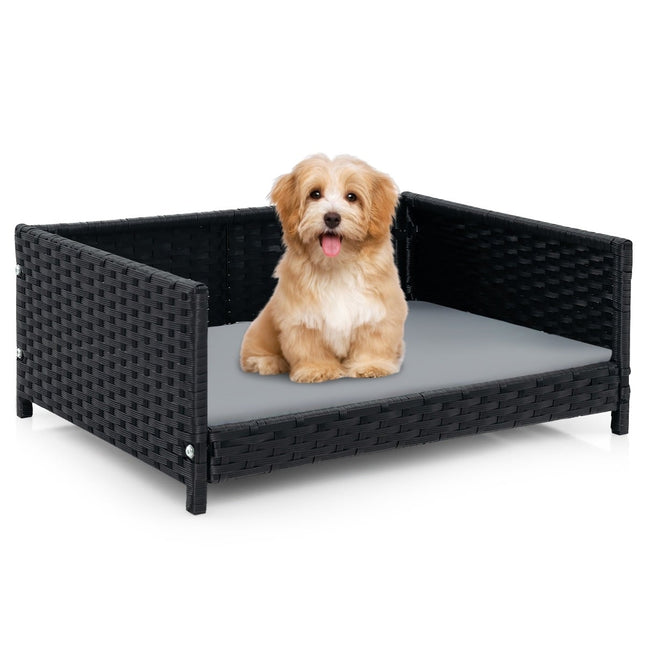 Panier pour chien en rotin avec coussin amovible et lavable