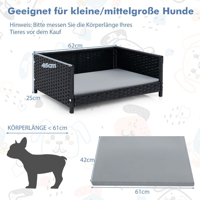 Panier pour chien en rotin avec coussin amovible et lavable