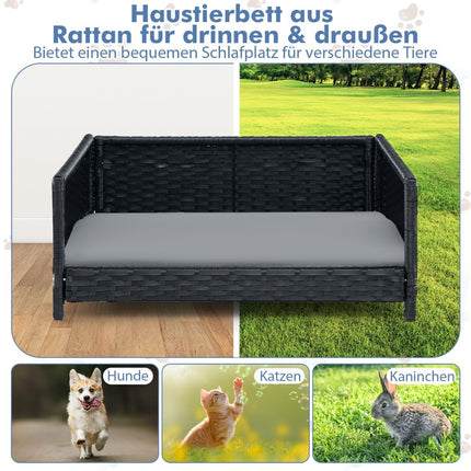 Panier pour chien en rotin avec coussin amovible et lavable
