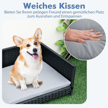 Panier pour chien en rotin avec coussin amovible et lavable