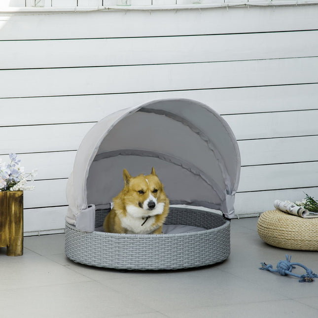 Niche Pour Chien En Rotin Avec Coussin, Lit Pour Animal Domestique, Extérieur, Gris, 76 X 76 X 60 Cm