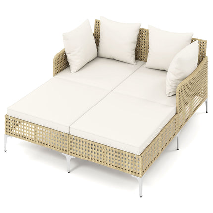 Chaise longue double en rotin avec coussins pour 2 personnes