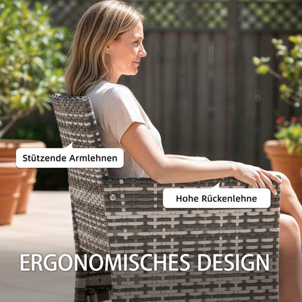 Ensemble de chaises de jardin en rotin gris, rembourrées et résistantes aux intempéries
