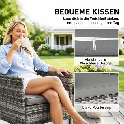 Ensemble de chaises de jardin en rotin gris, rembourrées et résistantes aux intempéries