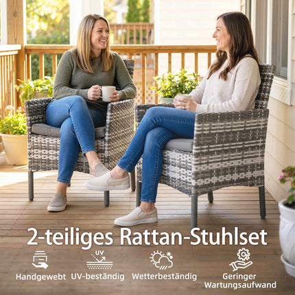Ensemble de chaises de jardin en rotin gris, rembourrées et résistantes aux intempéries