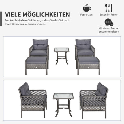 Ensemble De Meubles De Jardin En Rotin Pour 4 Personnes Ensemble De Meubles De Balcon Canapé Avec Tabouret Table Groupe De Sièges Acier Gris