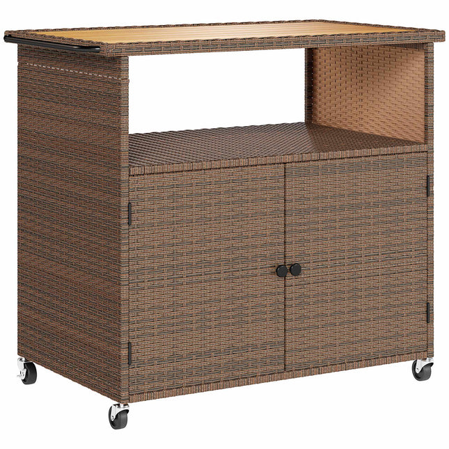 Chariot de cuisine en rotin avec plateau en eucalyptus et roulettes