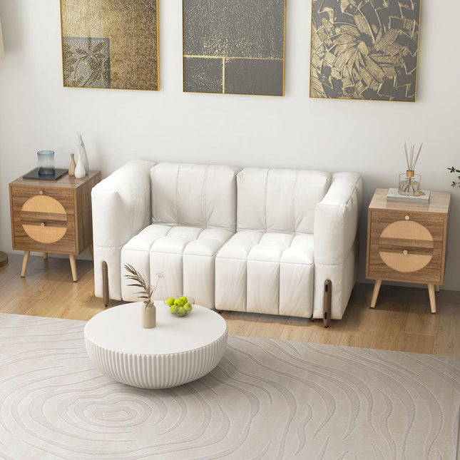 Rattan-Nachttisch-Set, 2 Schubladen, Natur, 2-teilig
