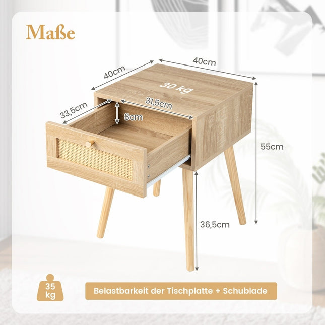 Rattan-Nachttisch-Set mit Schublade, Boho-Stil, 2 Stück