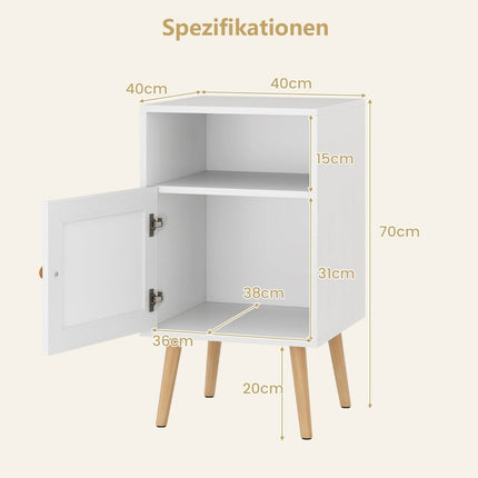 Nachttisch aus Rattan mit Stauraum, offenem Regal und Tür, 2 Stück