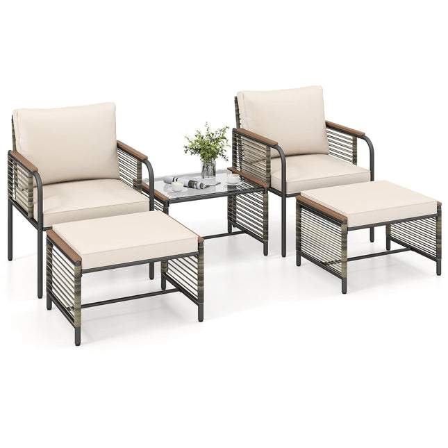 5-teiliges Rattan-Gartenmöbel-Set mit Kissen