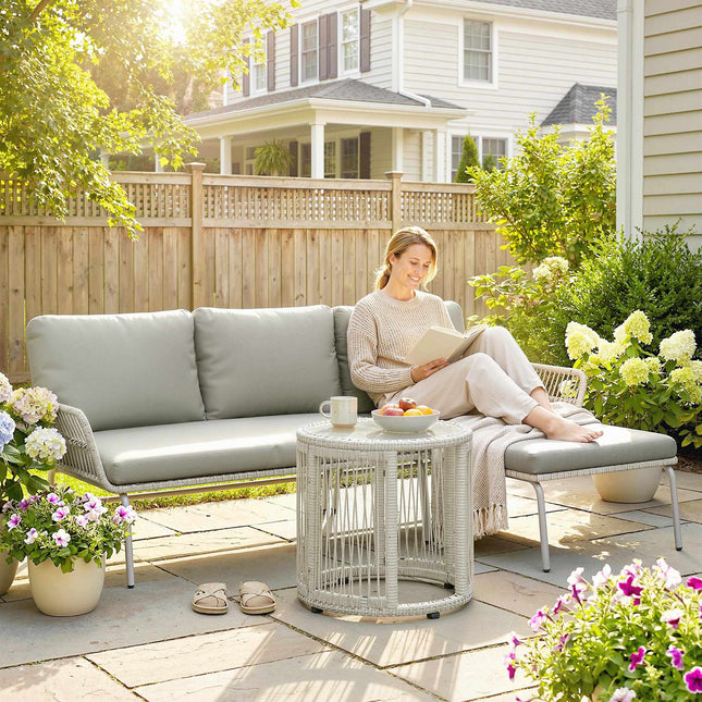 Ensemble de mobilier de jardin en rotin, résistant aux intempéries, gris clair