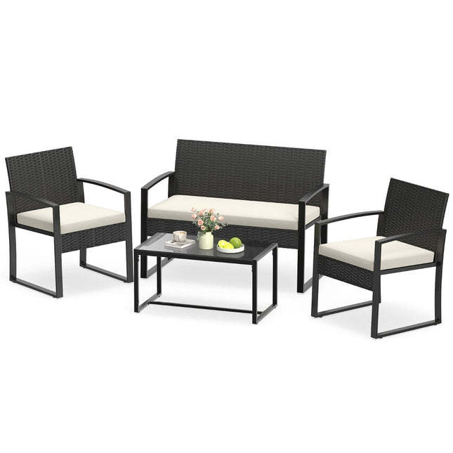 Rattan-Gartenmöbel-Set mit Kissen – Beige