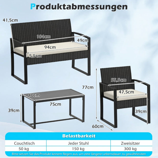 Rattan-Gartenmöbel-Set mit Kissen – Beige